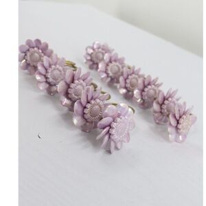 Vintage Purple Flower Shower Curtain Hooks Plastic and Gold Metal Hook Cottage
